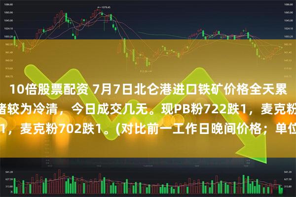 10倍股票配資 7月7日北侖港進(jìn)口鐵礦價(jià)格全天累計(jì)下跌1，市場(chǎng)交投情緒較為冷清，今日成交幾無(wú)?，F(xiàn)PB粉722跌1，麥克粉702跌1。(對(duì)比前一工作日晚間價(jià)格；單位：元/濕噸)